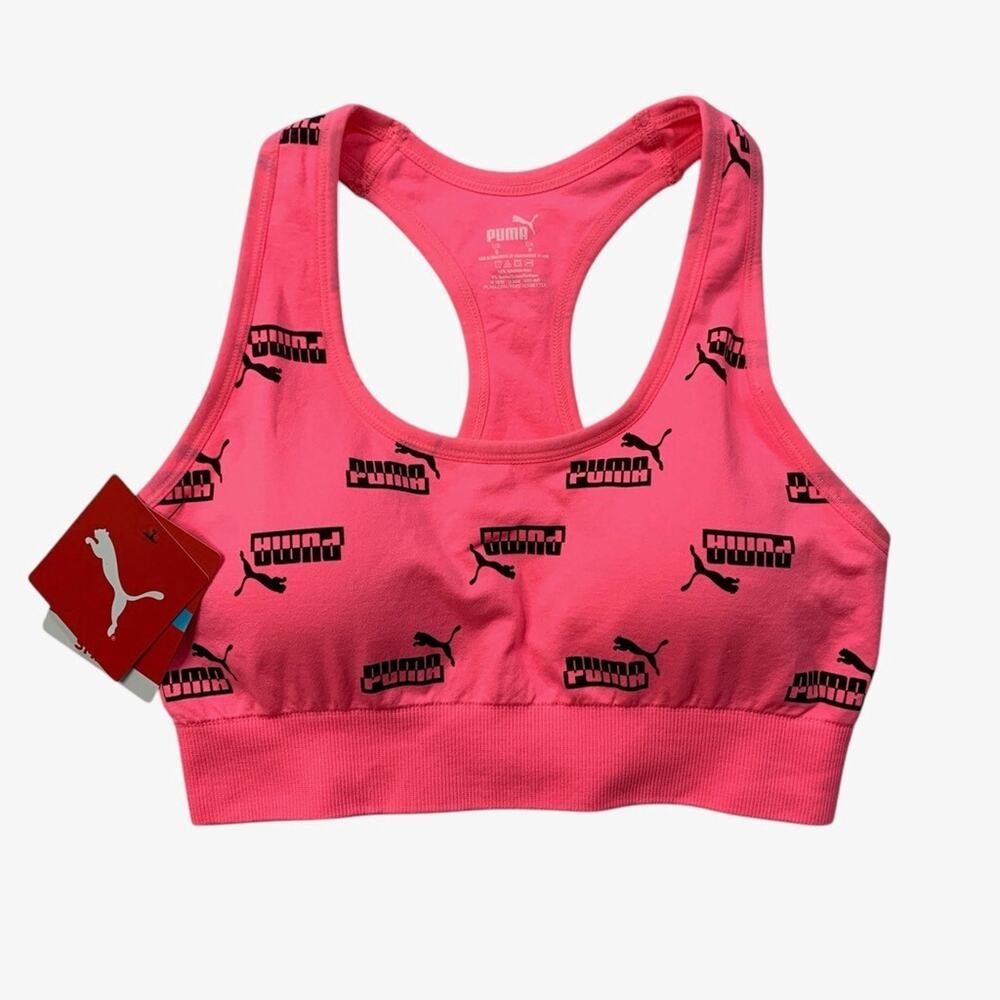 Puma Seamless Bra Womens S Small Neon Pink Padded Dry Cell Wicking Low Support